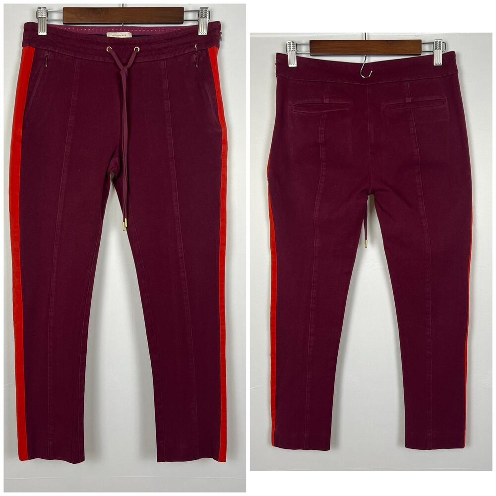 Anthropologie Burgundy Side Stripe Jogger Pants Sporty Chic Pull-On Trousers 4 - Picture 2 of 12